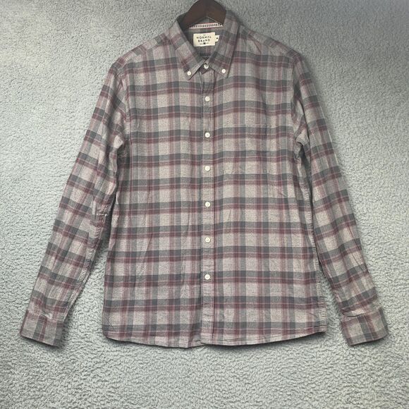 The Normal Brand Shirt Mens Medium Gray Red Plaid Button Flannel Cotton - Picture 1 of 14